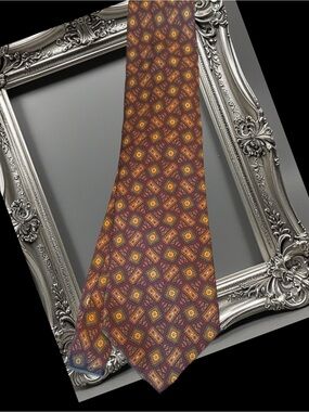 Vintage Lanvin Paris  Geometric Burgundy & Gold Men's Tie
